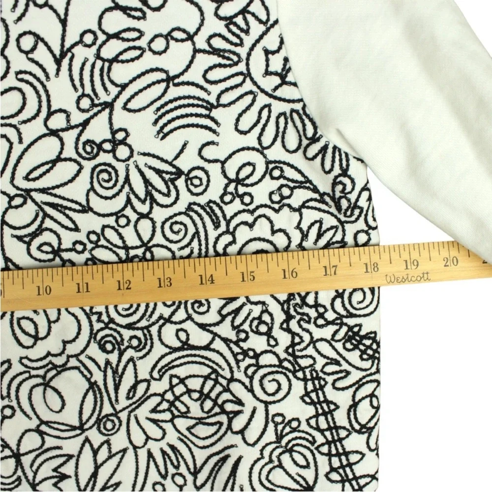 Tory Burch Women Sweatshirt White Black Doodle Flower Print Embroidered Sz S
